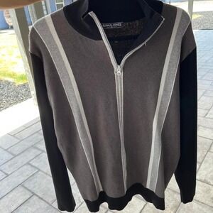 PJ Paul Jones Mens Preppy Full Zip Sweater Black Gray Sz XL